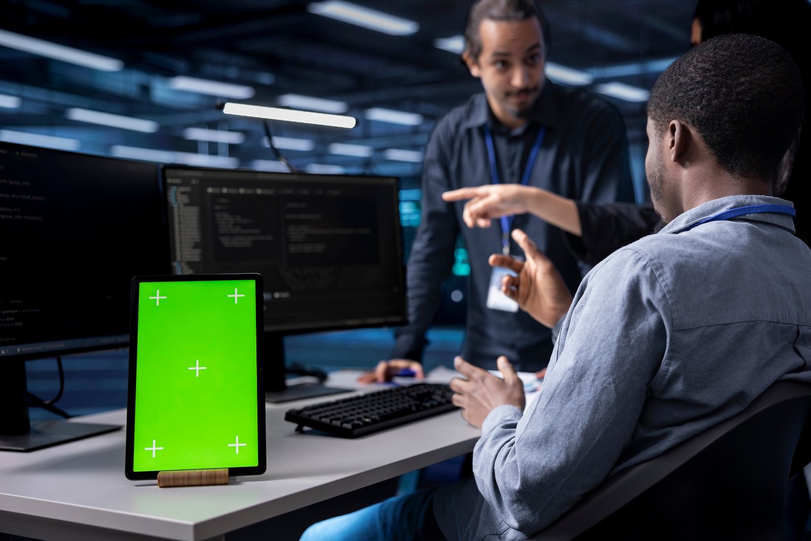 multiethnic team using green screen tablet to over mvkf9j9.jpg